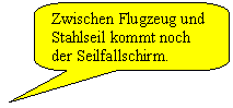 Abgerundete rechteckige Legende: Zwischen Flugzeug und Stahlseil kommt noch der Seilfallschirm.