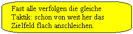 Abgerundete rechteckige Legende: Fast alle verfolgen die gleiche Taktik: schon von weit her das Zielfeld flach anschleichen.